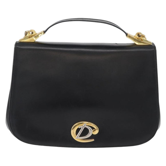 Christian Dior Shoulder Bag Calf Skin Black Gold Auth LNZ141