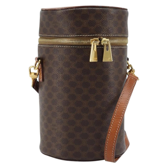 CELINE Macadam Canvas Shoulder Bag PVC Leather Brown Gold Auth LNZ142A