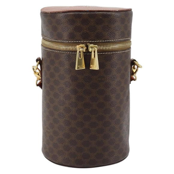 CELINE Macadam Canvas Shoulder Bag PVC Leather Brown Gold Auth LNZ142A