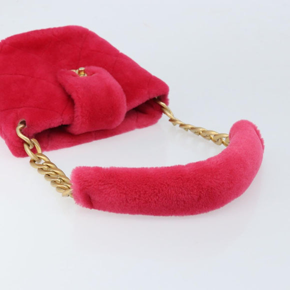 CHANEL Matelasse Chain Shoulder Bag fur Pink Gold CC Auth LNZ158SM