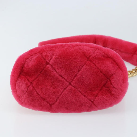 CHANEL Matelasse Chain Shoulder Bag fur Pink Gold CC Auth LNZ158SM