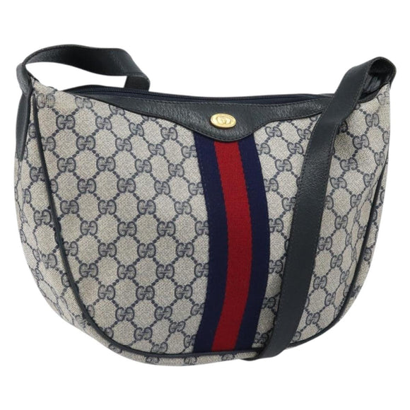 GUCCI GG Supreme Sherry Line Shoulder Bag PVC Navy Gold Auth LNZ160