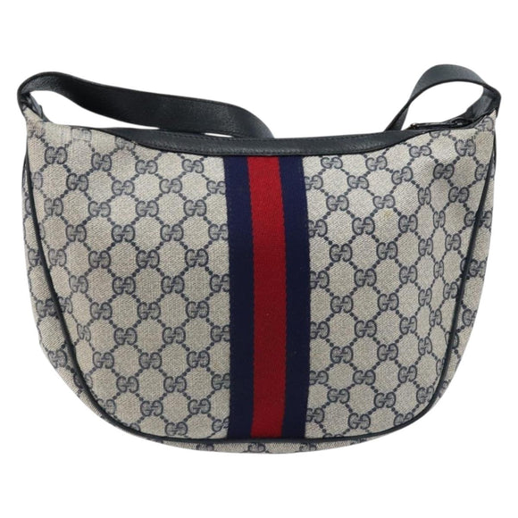 GUCCI GG Supreme Sherry Line Shoulder Bag PVC Navy Gold Auth LNZ160