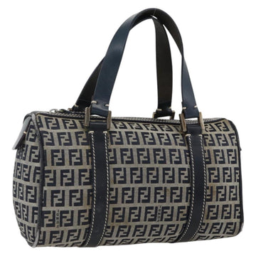 FENDI Zucchino Canvas Hand Bag Navy Silver Auth LNZ205