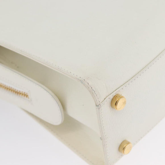 Salvatore Ferragamo Gancini Hand Bag Leather 2way White Gold Auth LNZ206