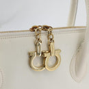 Salvatore Ferragamo Gancini Hand Bag Leather 2way White Gold Auth LNZ206-10