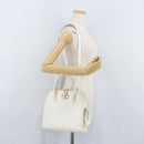 Salvatore Ferragamo Gancini Hand Bag Leather 2way White Gold Auth LNZ206-26