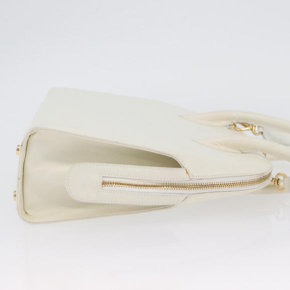 Salvatore Ferragamo Gancini Hand Bag Leather 2way White Gold Auth LNZ206