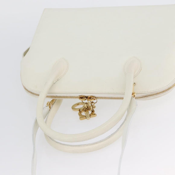 Salvatore Ferragamo Gancini Hand Bag Leather 2way White Gold Auth LNZ206