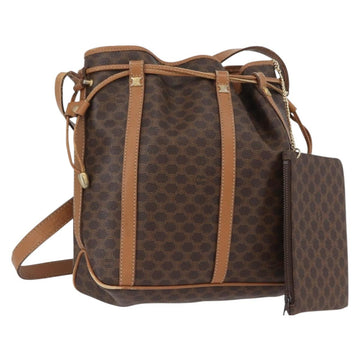 CELINE Macadam Canvas Shoulder Bag PVC Leather Brown Gold Auth LNZ210