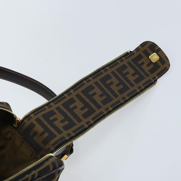 FENDI Zucca Canvas Shoulder Bag Brown Black Auth LNZ213