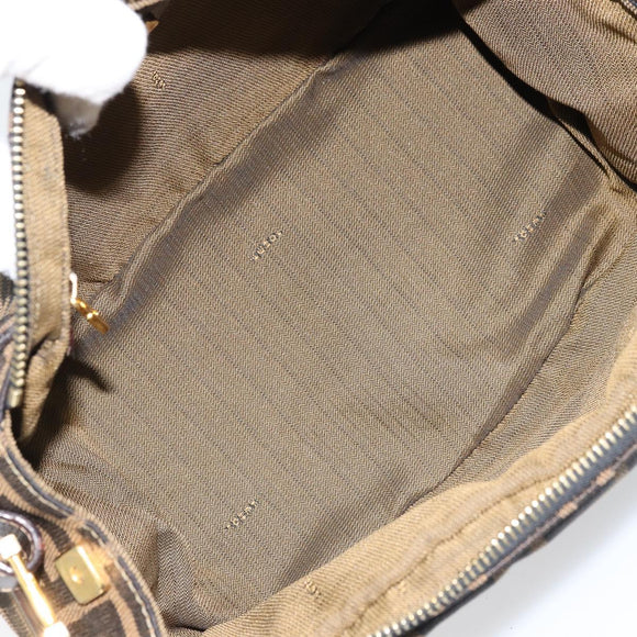 FENDI Zucca Canvas Shoulder Bag Brown Black Auth LNZ213