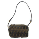 FENDI Zucca Canvas Shoulder Bag Brown Black Auth LNZ213-13