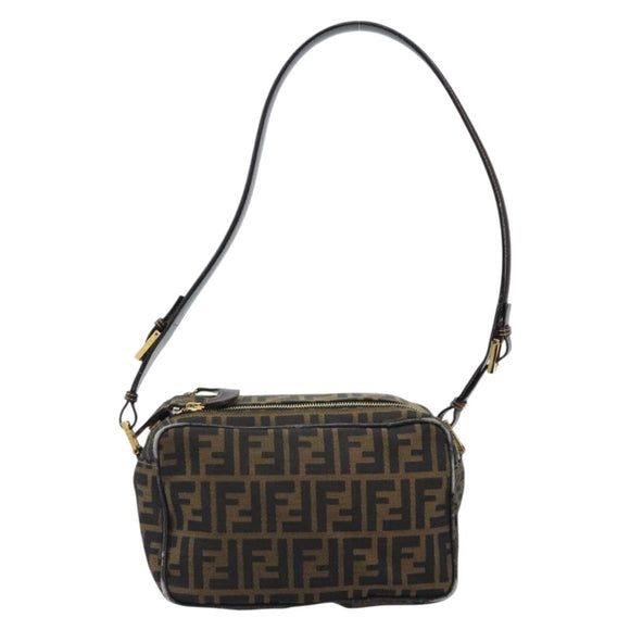 FENDI Zucca Canvas Shoulder Bag Brown Black Auth LNZ213