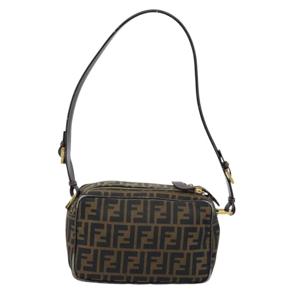 FENDI Zucca Canvas Shoulder Bag Brown Black Auth LNZ213