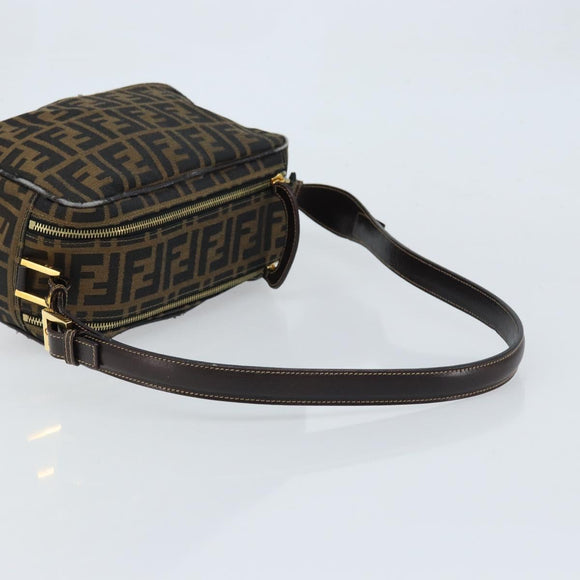 FENDI Zucca Canvas Shoulder Bag Brown Black Auth LNZ213