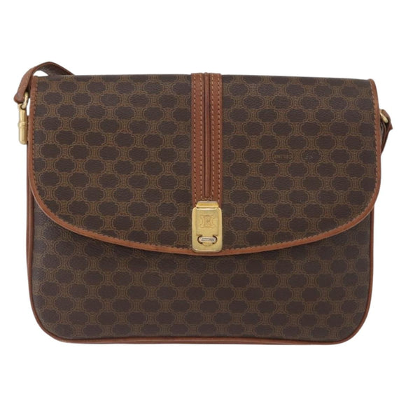 CELINE Macadam Canvas Umhängetasche PVC Leder Braun Gold Auth LNZ224