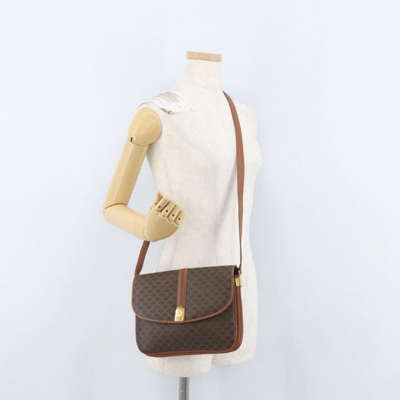 CELINE Macadam Canvas Umhängetasche PVC Leder Braun Gold Auth LNZ224