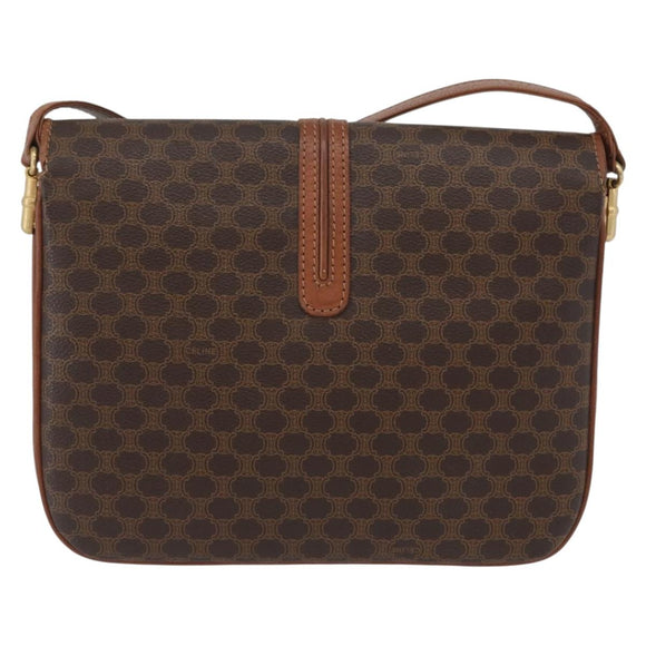 CELINE Macadam Canvas Umhängetasche PVC Leder Braun Gold Auth LNZ224