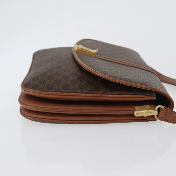 CELINE Macadam Canvas Umhängetasche PVC Leder Braun Gold Auth LNZ224