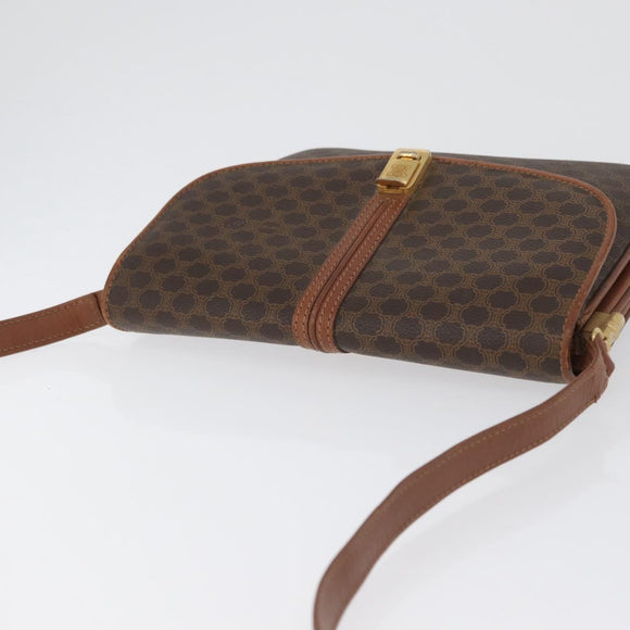 CELINE Macadam Canvas Umhängetasche PVC Leder Braun Gold Auth LNZ224