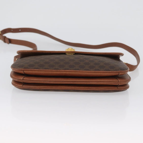 CELINE Macadam Canvas Umhängetasche PVC Leder Braun Gold Auth LNZ224