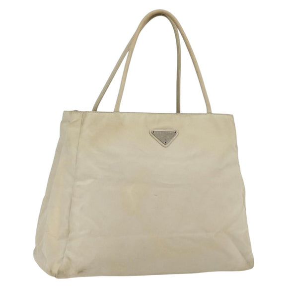 PRADA Hand Bag Nylon Ivory Silver Auth LNZ228