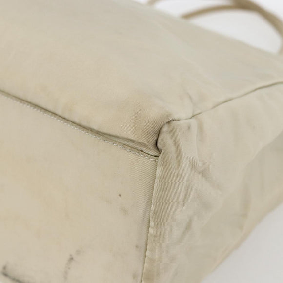 PRADA Hand Bag Nylon Ivory Silver Auth LNZ228