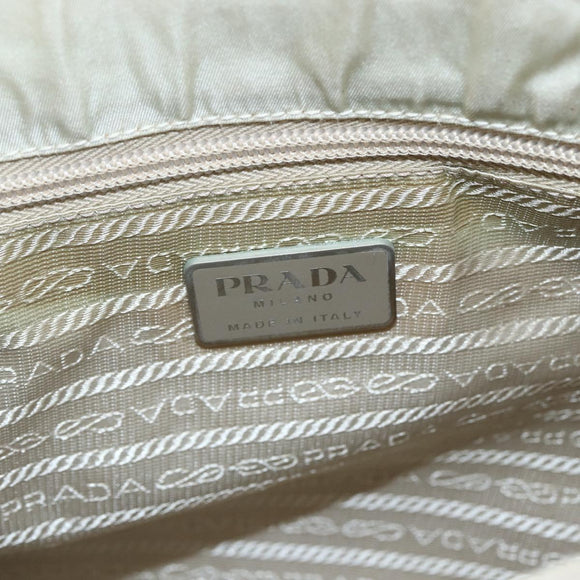 PRADA Hand Bag Nylon Ivory Silver Auth LNZ228