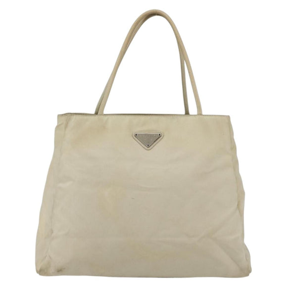PRADA Hand Bag Nylon Ivory Silver Auth LNZ228