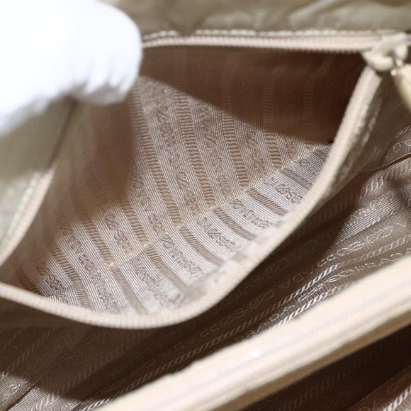 PRADA Hand Bag Nylon Ivory Silver Auth LNZ228
