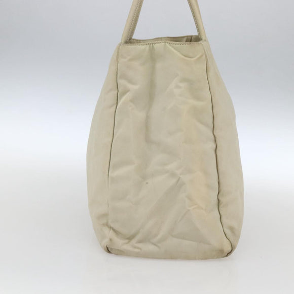 PRADA Hand Bag Nylon Ivory Silver Auth LNZ228
