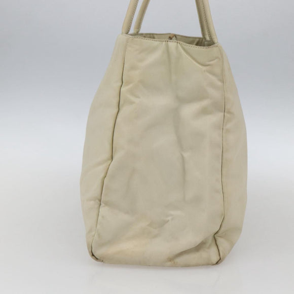 PRADA Hand Bag Nylon Ivory Silver Auth LNZ228