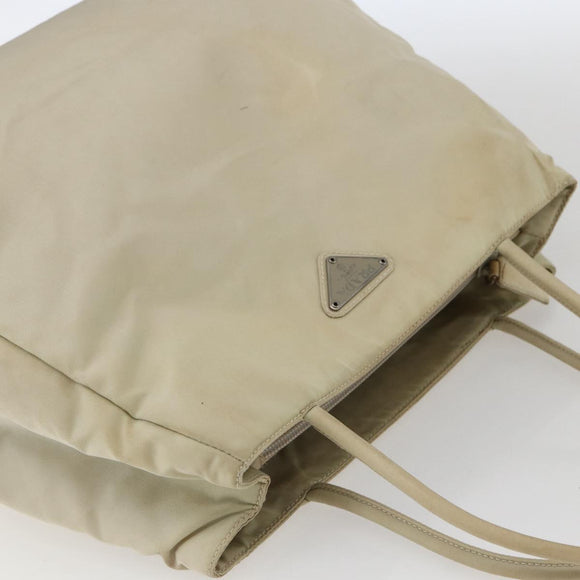 PRADA Hand Bag Nylon Ivory Silver Auth LNZ228