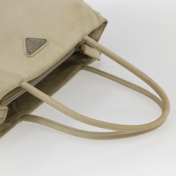 PRADA Hand Bag Nylon Ivory Silver Auth LNZ228