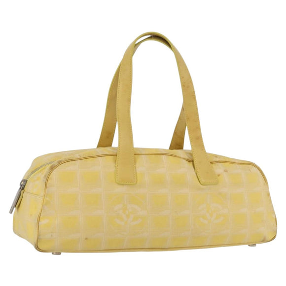 CHANEL New Travel Line Hand Bag Nylon Yellow Silver CC Auth LNZ232
