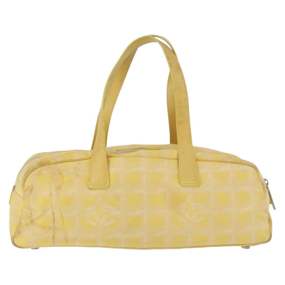 CHANEL New Travel Line Hand Bag Nylon Yellow Silver CC Auth LNZ232