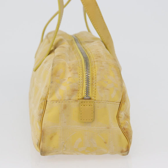 CHANEL New Travel Line Hand Bag Nylon Yellow Silver CC Auth LNZ232