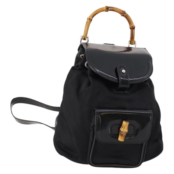 GUCCI Bamboo Backpack Patent leather Black Gold 003 2058 0030 Auth LNZ235
