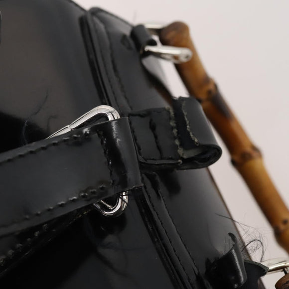 GUCCI Bamboo Backpack Patent leather Black Gold 003 2058 0030 Auth LNZ235