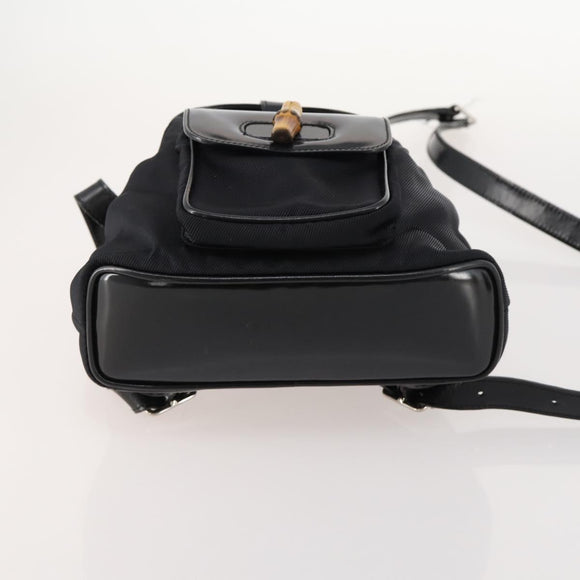 GUCCI Bamboo Backpack Patent leather Black Gold 003 2058 0030 Auth LNZ235