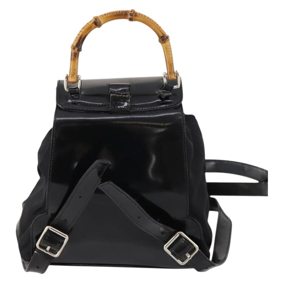 GUCCI Bamboo Backpack Patent leather Black Gold 003 2058 0030 Auth LNZ235