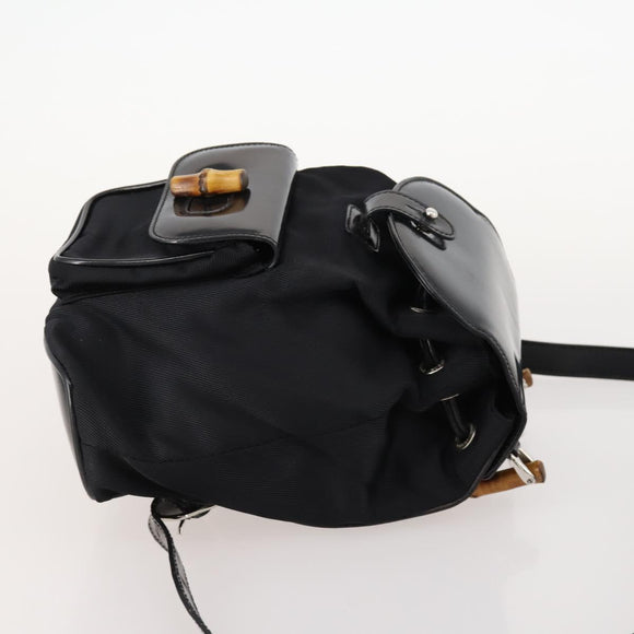 GUCCI Bamboo Backpack Patent leather Black Gold 003 2058 0030 Auth LNZ235