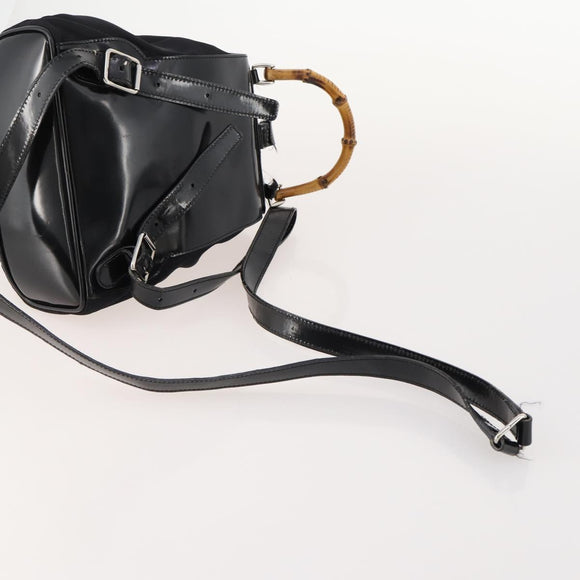 GUCCI Bamboo Backpack Patent leather Black Gold 003 2058 0030 Auth LNZ235