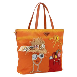 PRADA Tote Bag Nylon Orange Gold Auth LNZ241