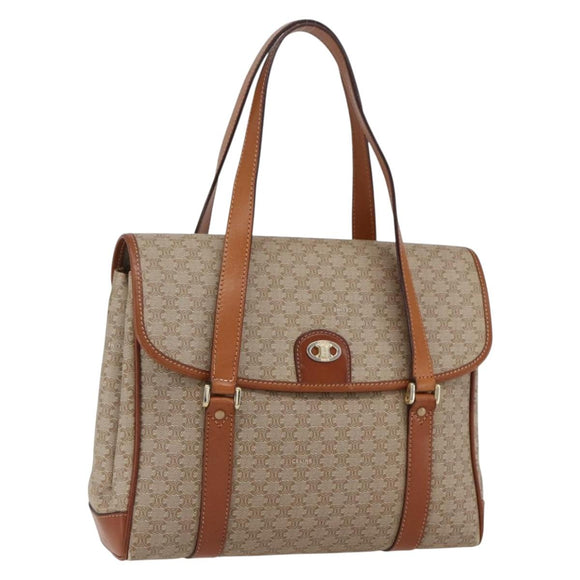 CELINE Macadam Canvas Hand Bag PVC Beige Gold Auth LNZ245