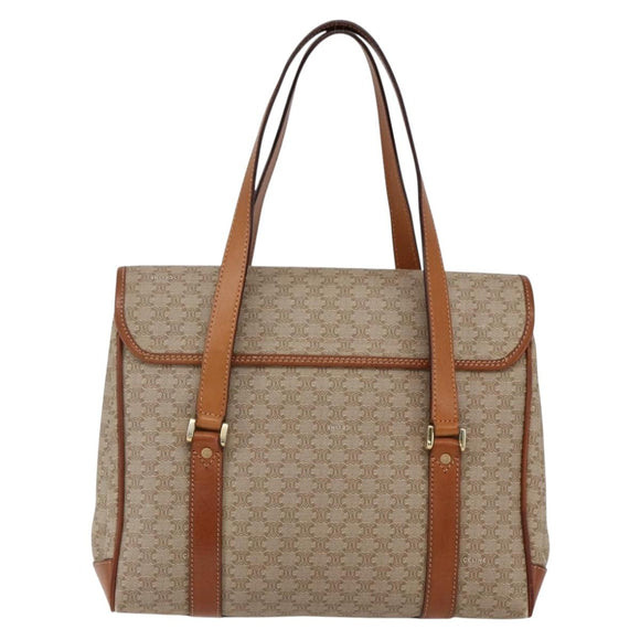 CELINE Macadam Canvas Hand Bag PVC Beige Gold Auth LNZ245