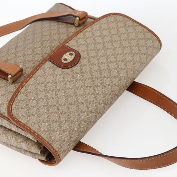 CELINE Macadam Canvas Hand Bag PVC Beige Gold Auth LNZ245