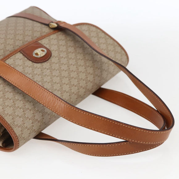 CELINE Macadam Canvas Hand Bag PVC Beige Gold Auth LNZ245