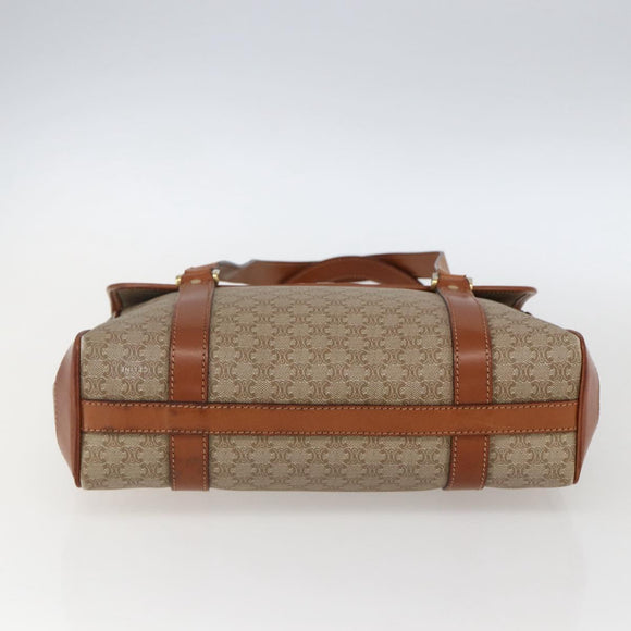 CELINE Macadam Canvas Hand Bag PVC Beige Gold Auth LNZ245